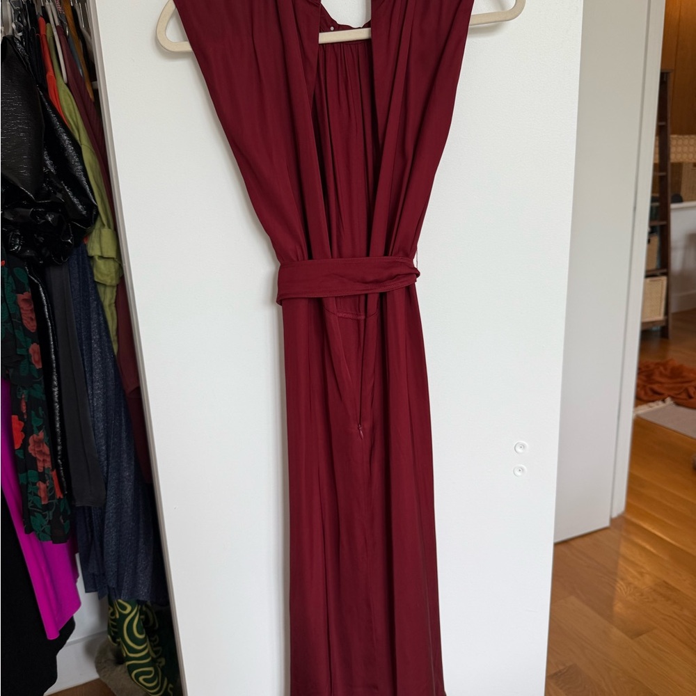 Sandro Red Peplum Midi Dress Sleeveless Mock Neck - Picture 4 of 4